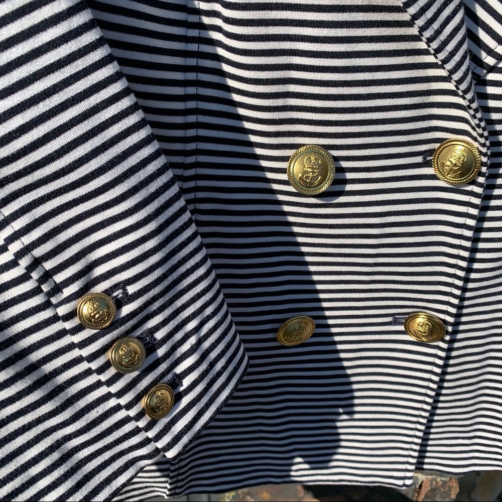 Like New Cabi Nautical White & Navy/Black Striped Ponte Knit Jacket Blazer - Picture 4 of 7